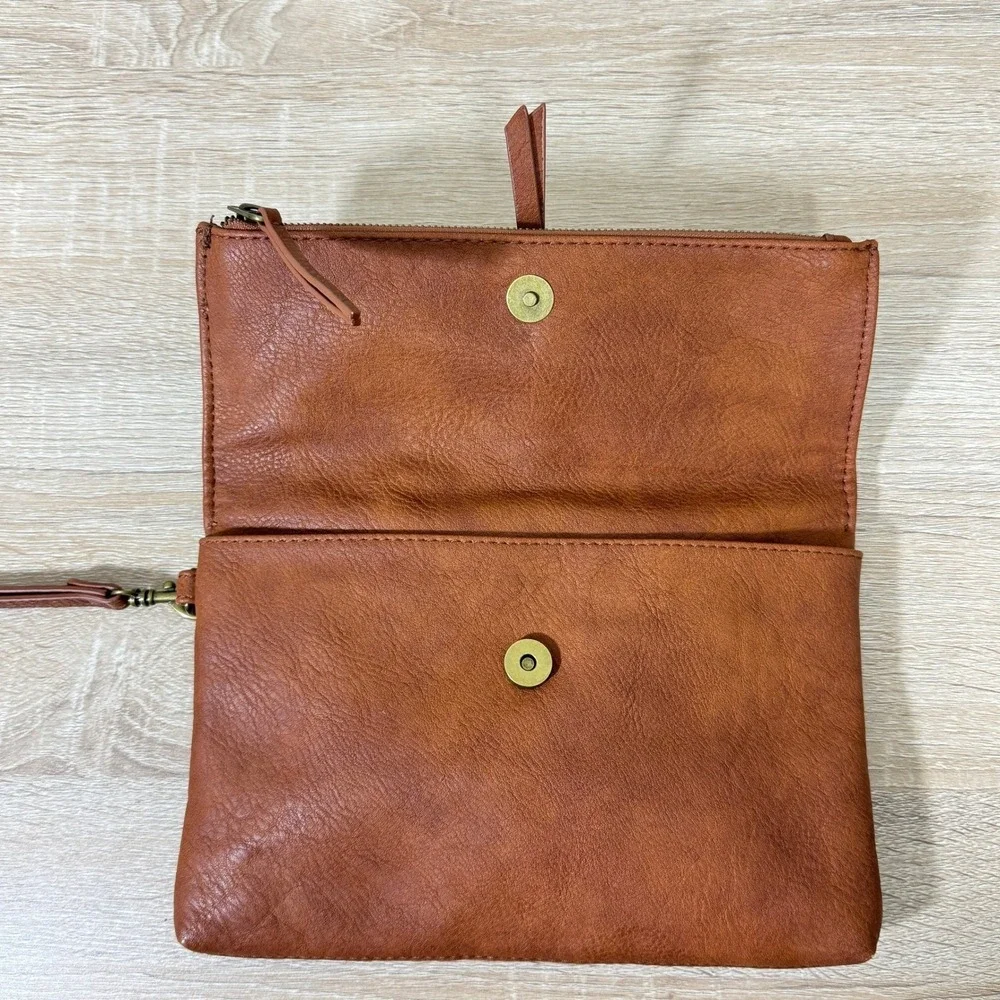Universal Thread Wristlet Clutch Cognac Tan Boho Western Festival Foldover Bag